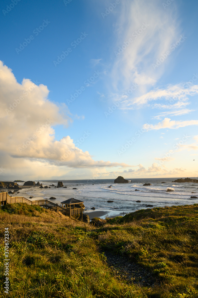 View of Bandon Beach State Park in Oregon, taken from bluff. View of Bandon Beach State Park in Oregon, taken from bluff.