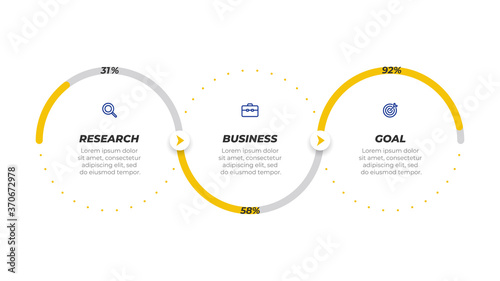 Business infographic template label design with icons. Timeline with 3 options or steps. Can be used for workflow diagram, info chart, presentation, annual report.