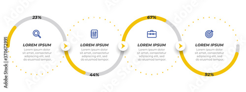 Business concept with marketing icons and design elements with circle. Timeline Infographic with 4 steps or options. Can be used for workflow diagram, presentations, info chart, web design.