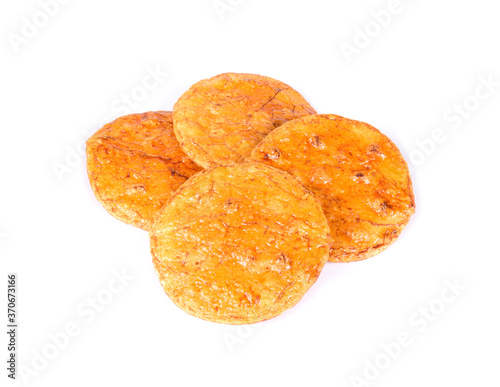 Japanese rice crackers isolated on white background