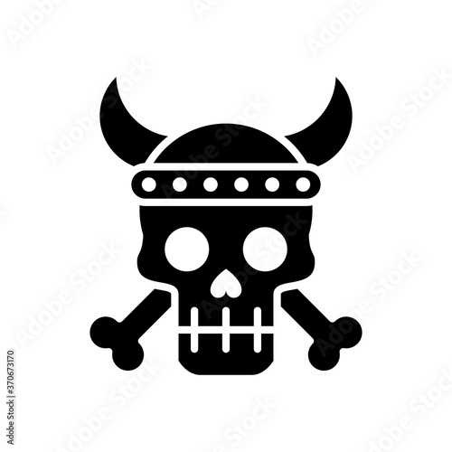 death skull head with bones crossed and horned silhouette style