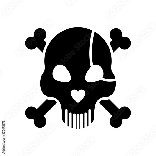 Fototapeta Naklejka Na Ścianę i Meble -  death skull with bones crossed and pirate patch silhouette style icon