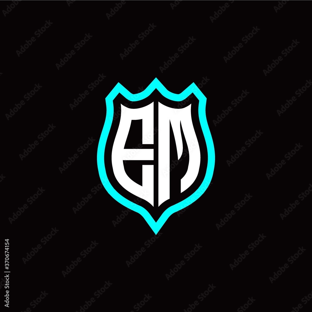 Initial E M letter with shield style logo template vector
