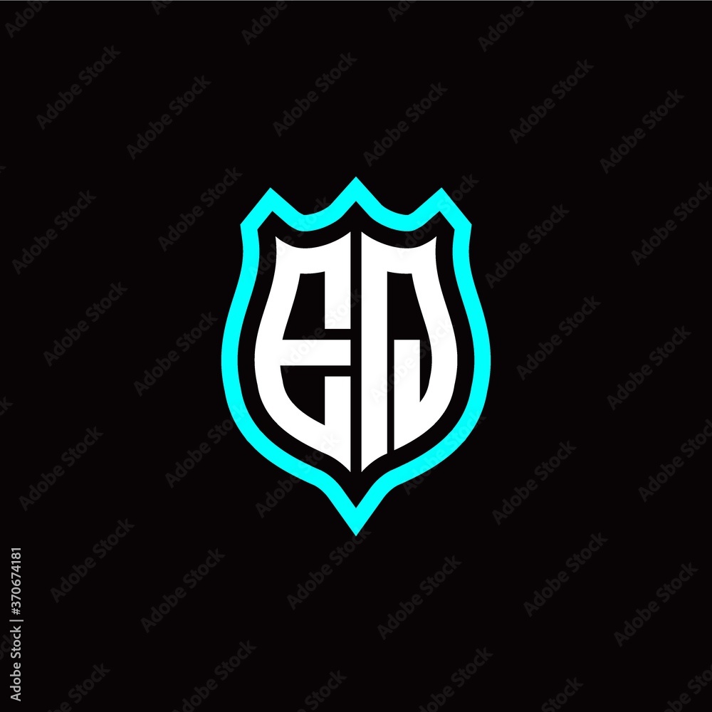 Initial E Q letter with shield style logo template vector