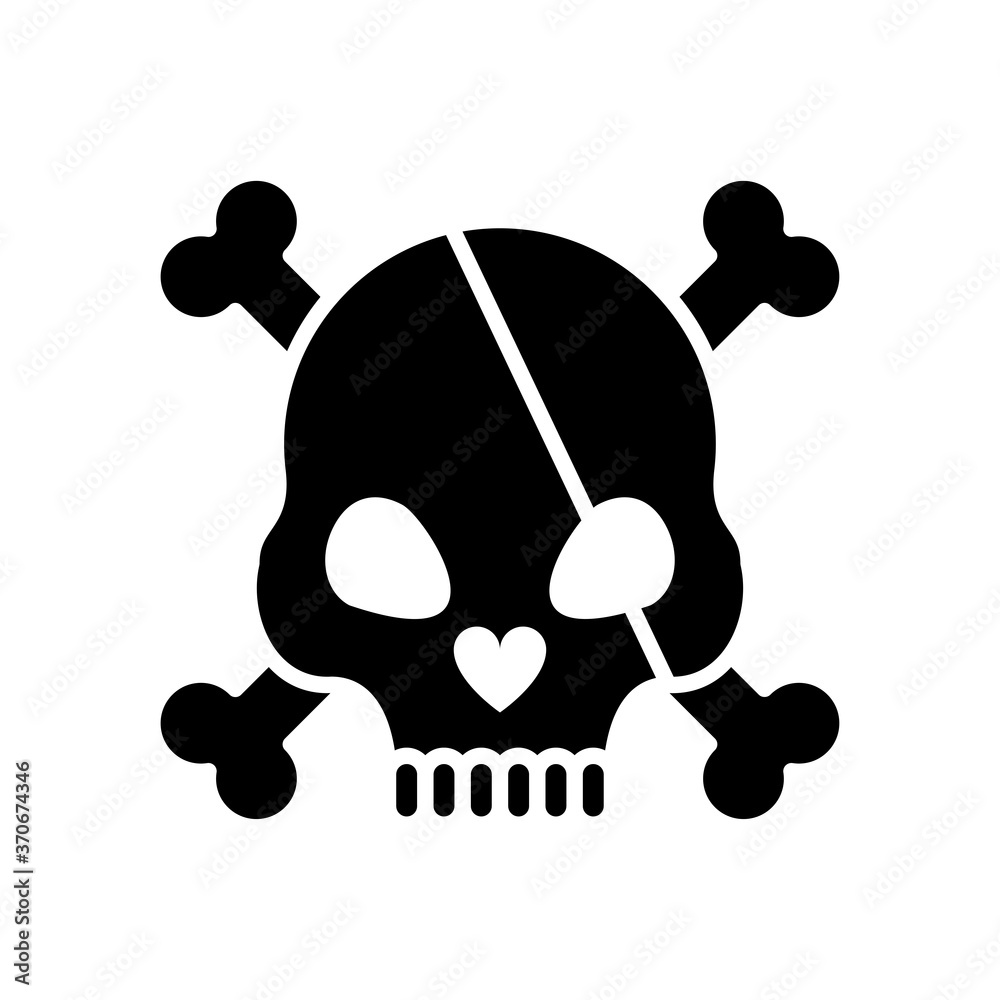 death skull head with bones crossed and pirate patch silhouette style death skull head with bones crossed and pirate patch silhouette style