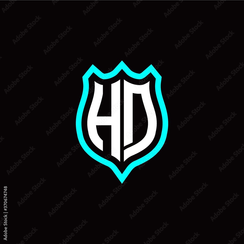 Initial H D letter with shield style logo template vector