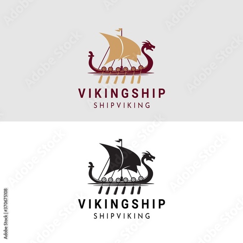 Viking Ship Logo Design Vector