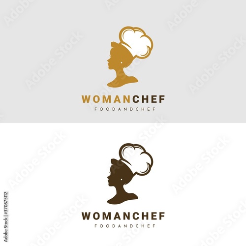 Silhouette woman chef logo design vector 