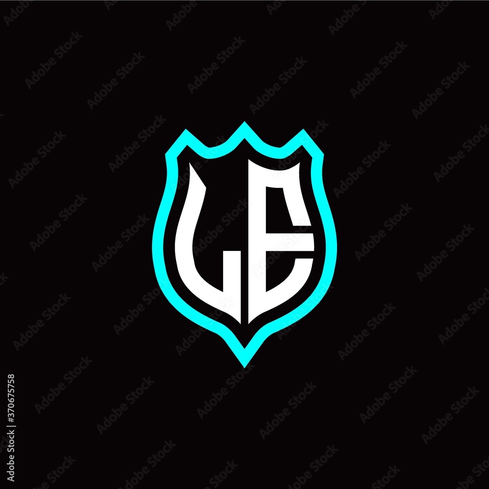 Initial L E letter with shield style logo template vector