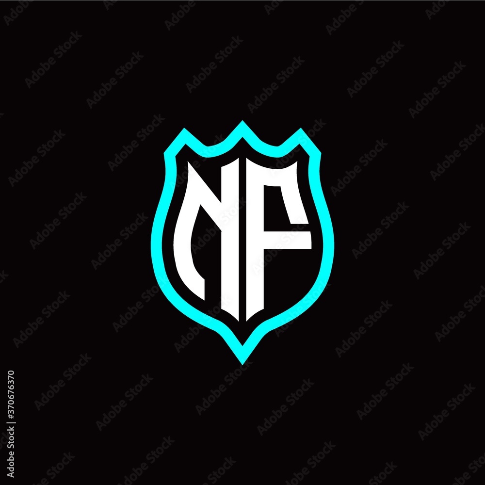 Initial N F letter with shield style logo template vector