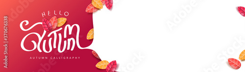 Autumn calligraphy poster banner background and copy-space for text