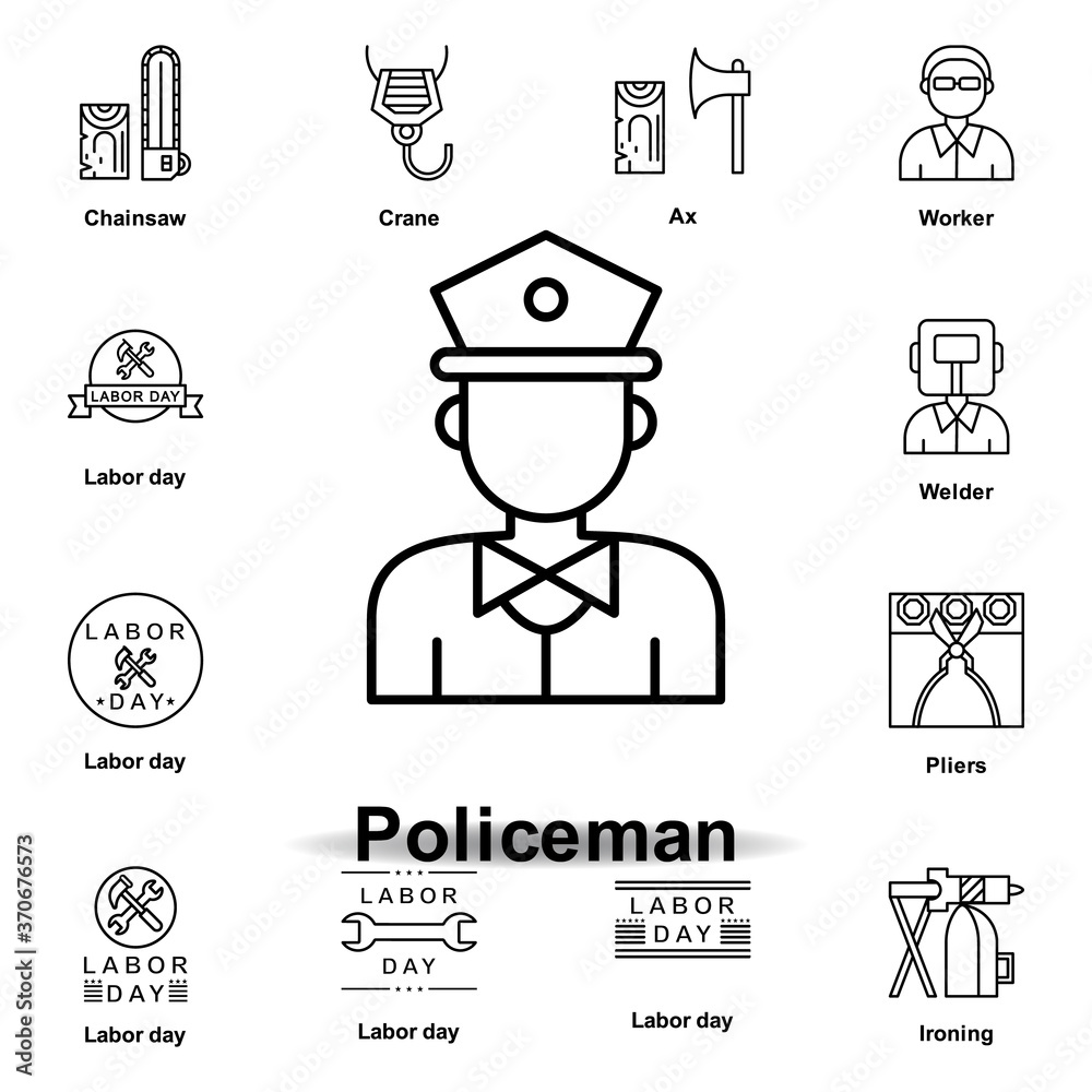 policeman outline icon. set of labor day illustration icon. Signs and symbols can be used for web, logo, mobile app, UI, UX