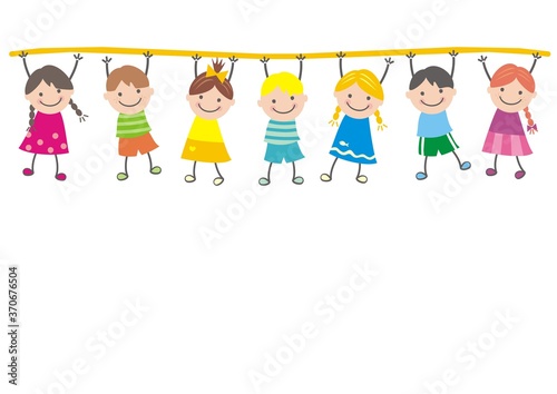 Hanging smiling kids  conceptual color vector illustration 