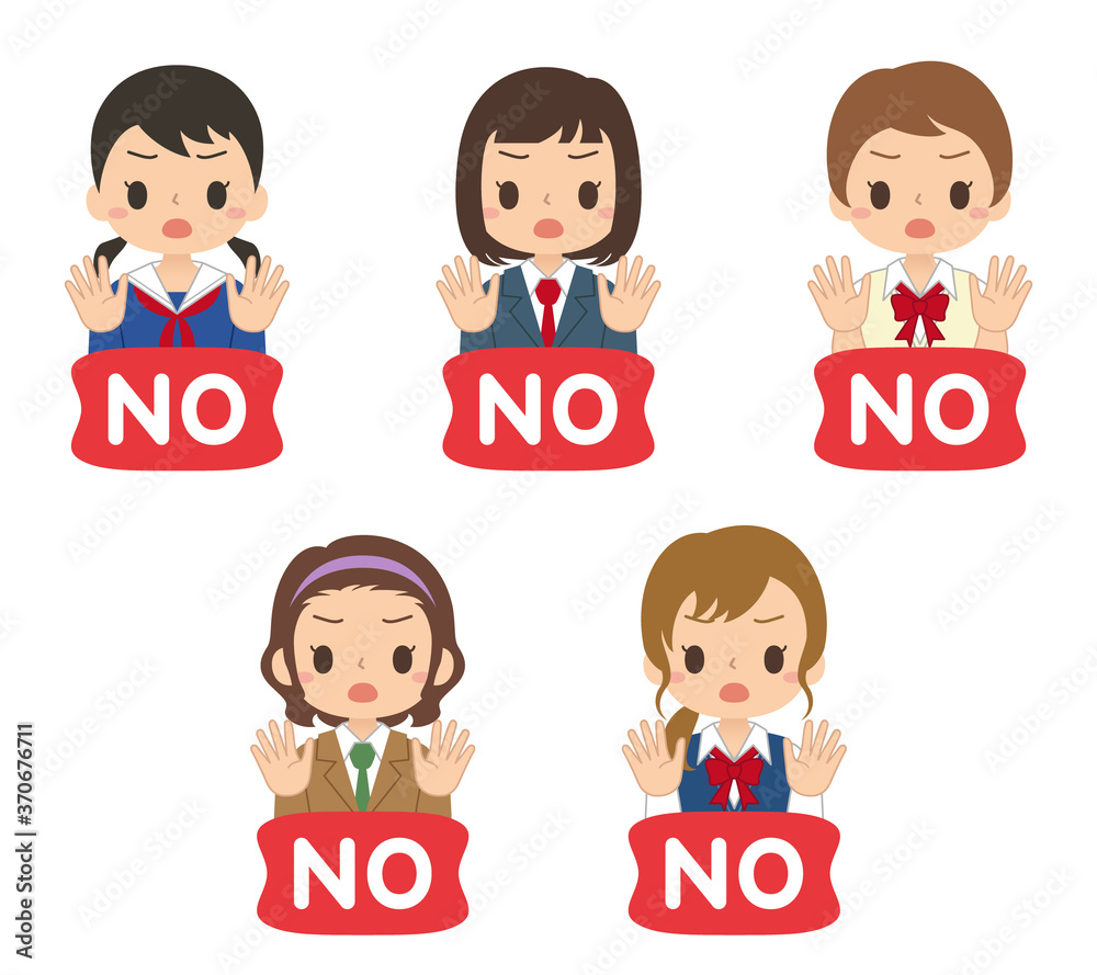 NOサインをする女の子のアイコン　セット　高校生　中学生　イラスト