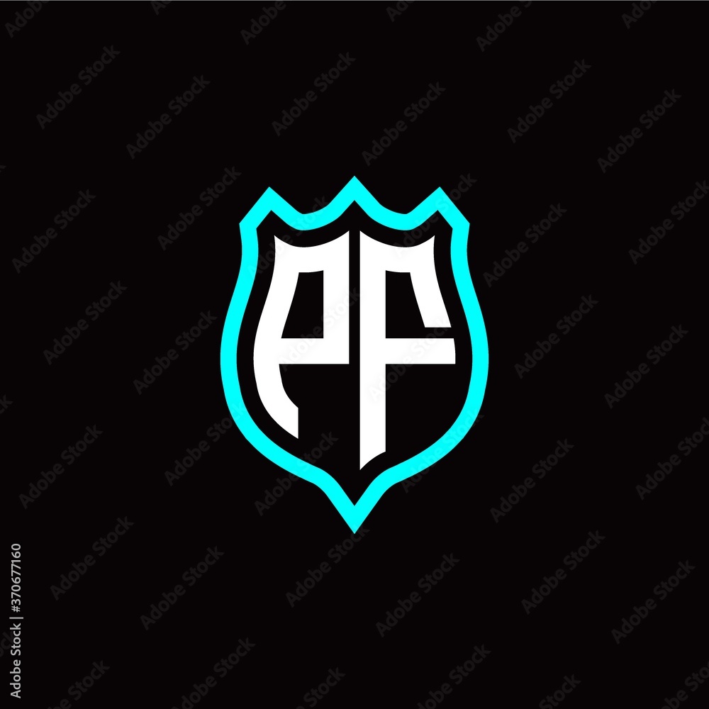 Initial P F letter with shield style logo template vector