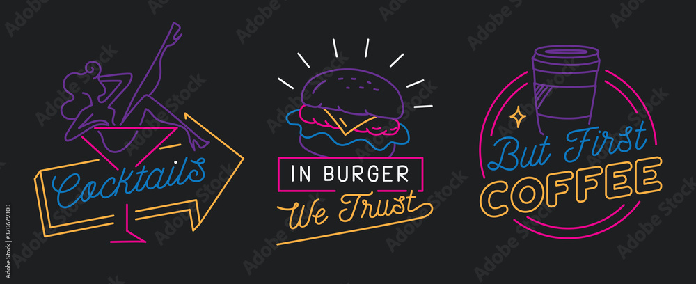 Fototapeta premium Restaurant sign in line style vector