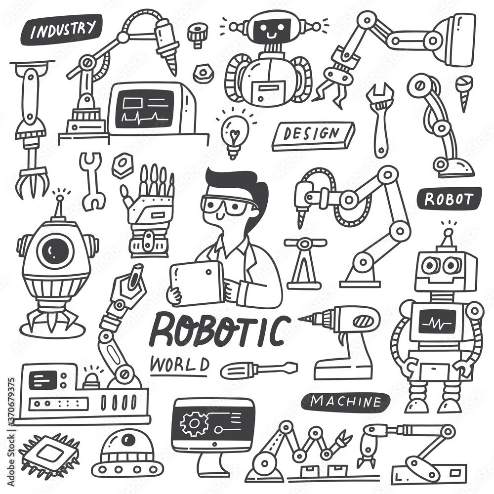 Set of Robotic Industry Doodles Set of Robotic Industry Doodles