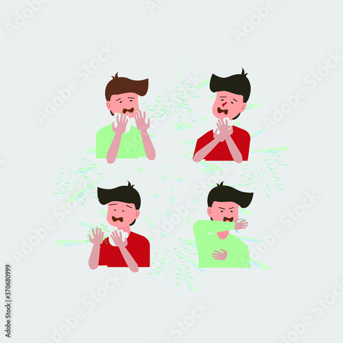 Sneezing Kids illustration editable vector elements