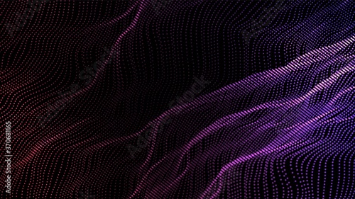 Particle wave background. Abstract dynamic mesh. Big data technology. Vector grid illustration.