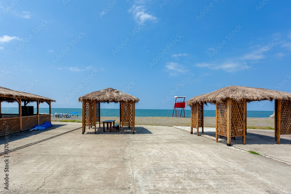 Bungalows on the coast of Anaklia, a resort on the Black Sea