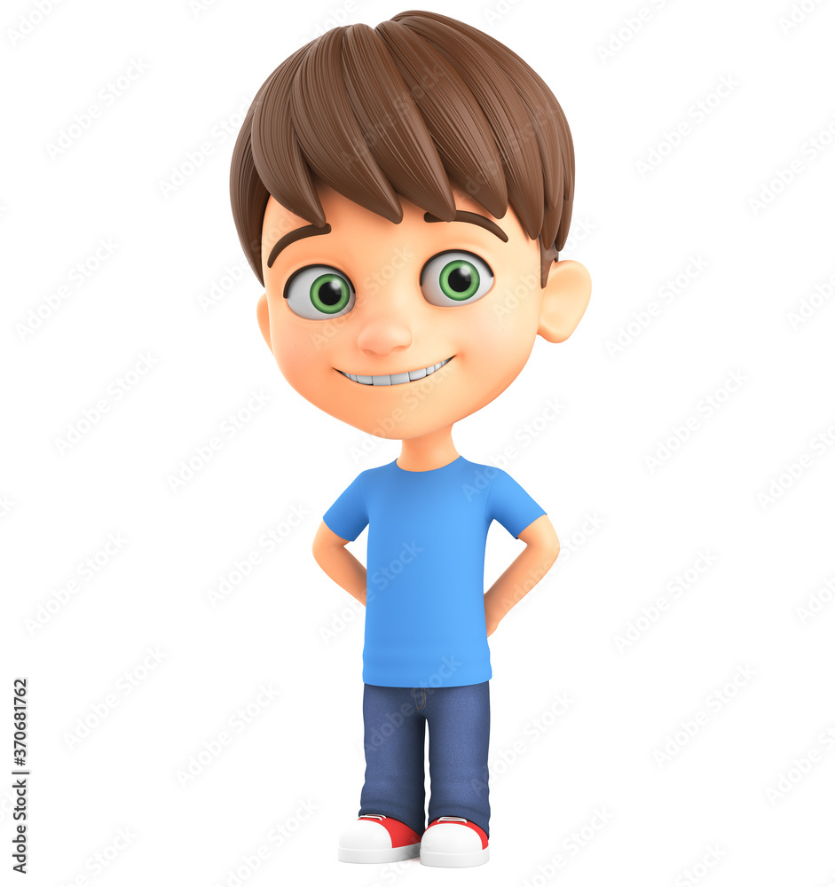 3d render illustration. Cartoon character little shy boy on a white background. 3d render illustration. Cartoon character little shy boy on a white background.