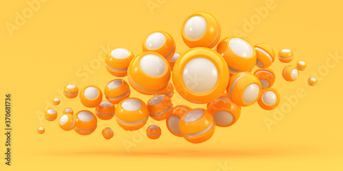 Fototapeta Naklejka Na Ścianę i Meble -  Spherical abstract yellow objects on a yellow background. Illustration for advertising. 3D rendering.