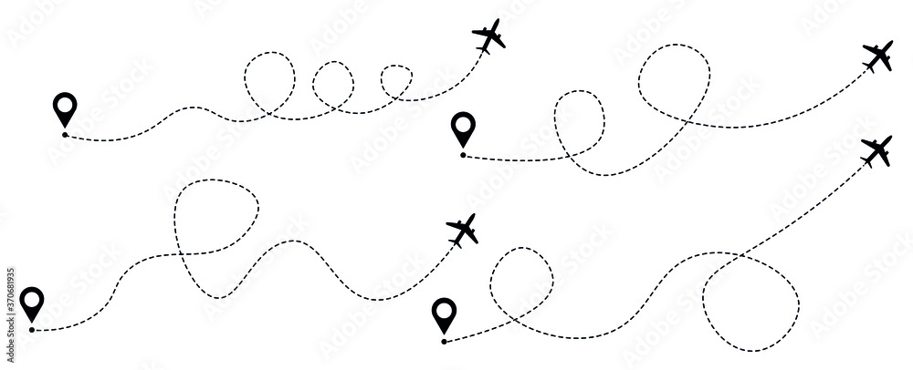 airplane route, plane and track icon	