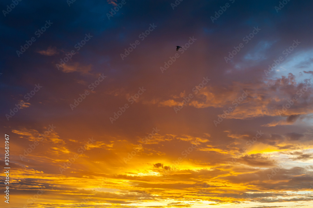Colorful dramatic sky and cloud at sunset