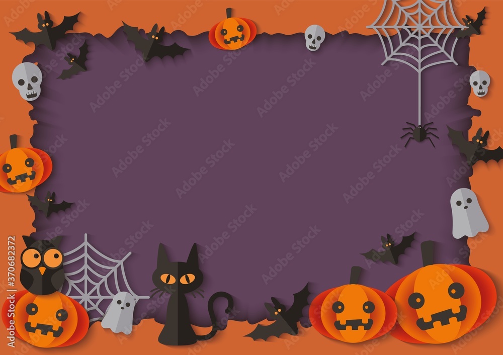 Empty Halloween frame with spooky pumpkins and animals