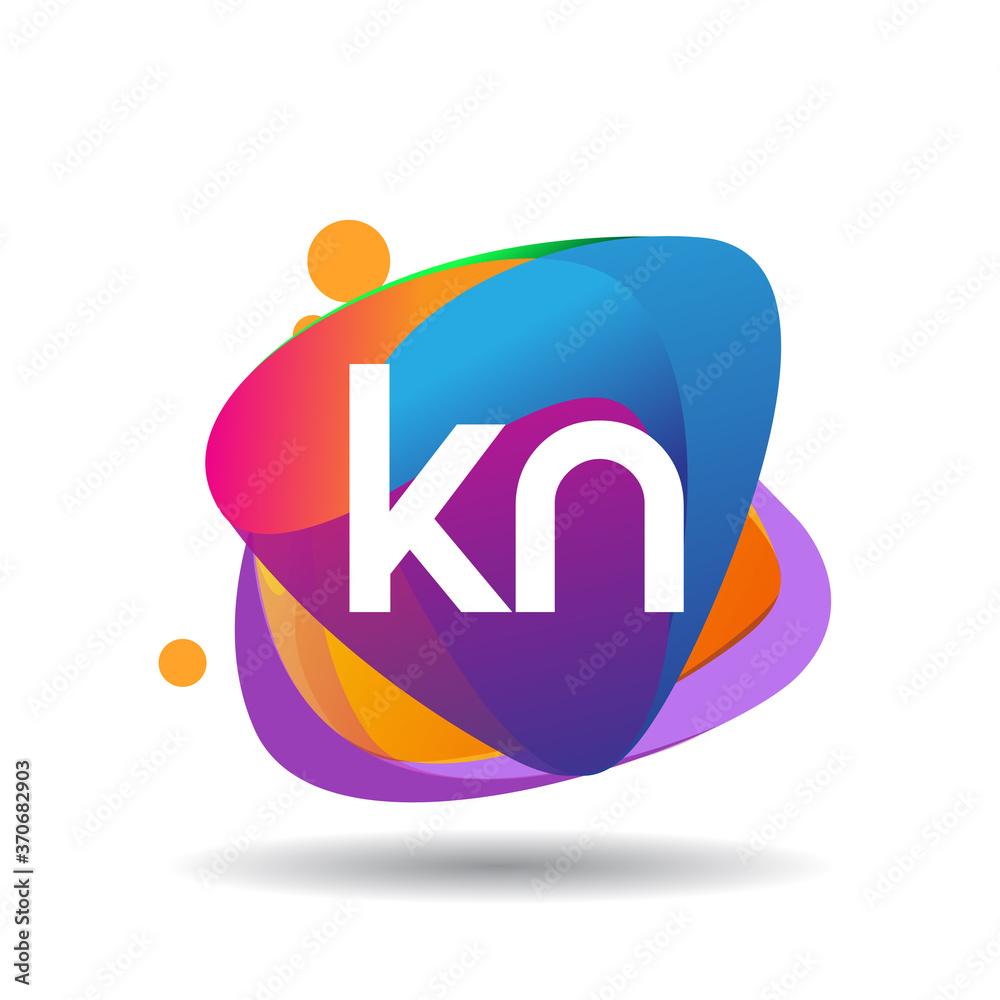 Letter KN logo with colorful splash background, letter combination logo ...