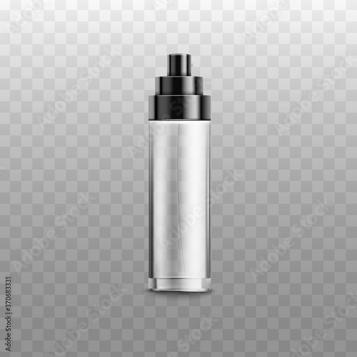 Empty glass spray bottle for cosmetic product isolated on white background