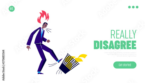 Furious businessman over landing page for aggression at work concept. Angry business leader