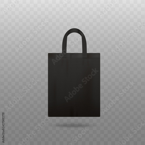 Template and mockup of a black eco fabric tote bag for shopping and carrying.