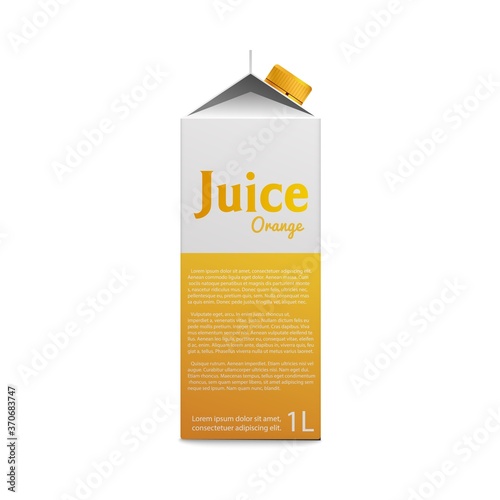 Realistic single pack and box of orange juice, mockup and template.