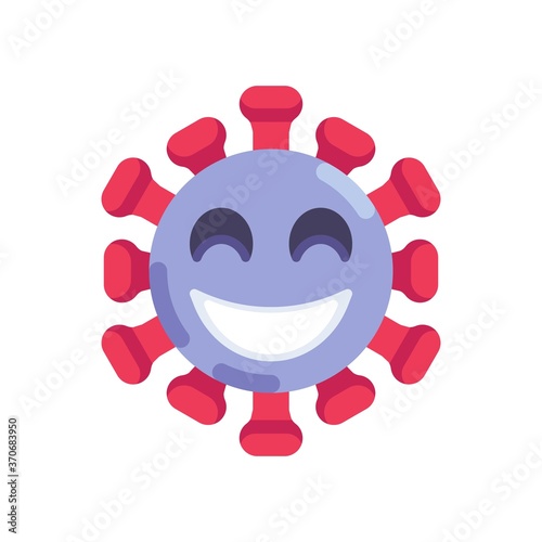 Smiling coronavirus emoticon flat icon, vector sign, Grinning Face with Smiling Eyes colorful pictogram isolated on white. Symbol, logo illustration. Flat style design