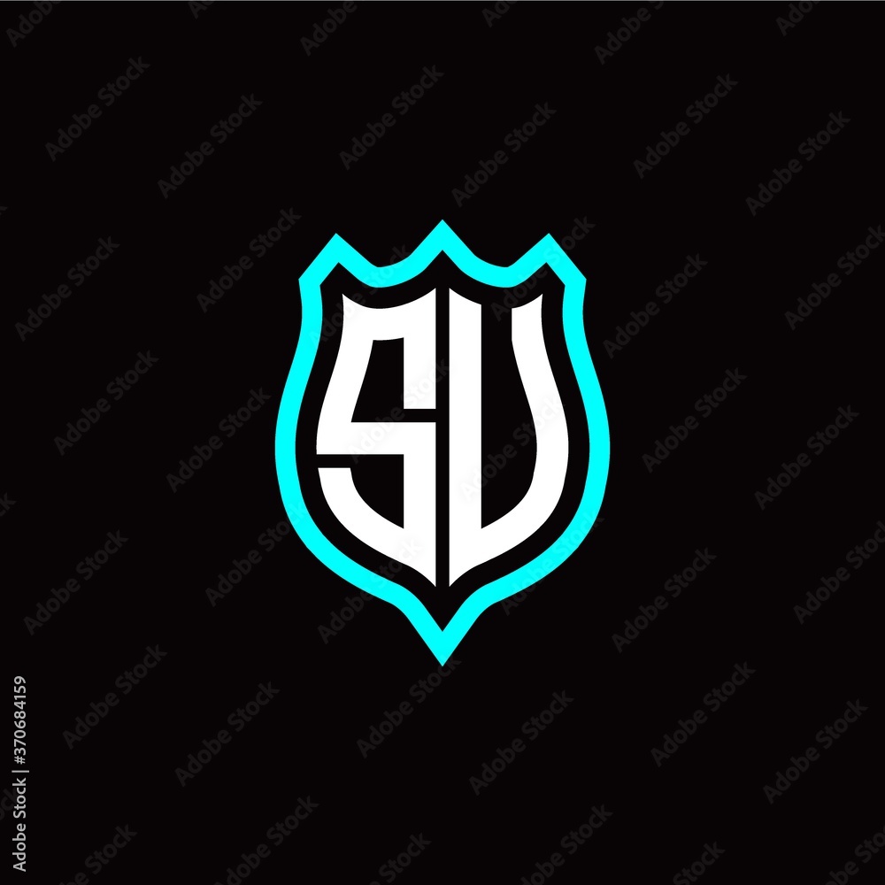 Initial S U letter with shield style logo template vector