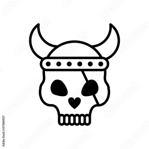 death skull head with horned helmet and pirate patch line style icon photo