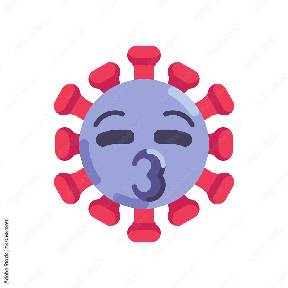 Coronavirus emoticon blowing kiss flat icon, vector sign, virus kissing face with closed eyes colorful pictogram isolated on white. Symbol, logo illustration. Flat style design