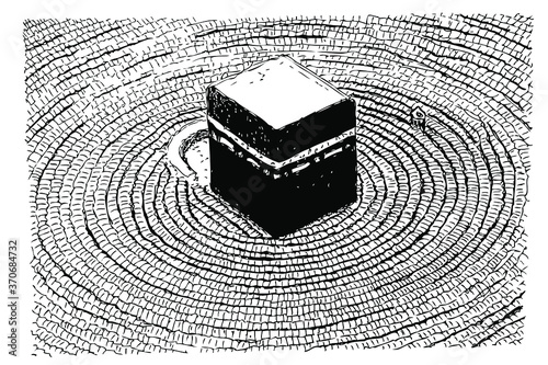 Kaaba in Mecca Saudi Arabia, Vector Simple manual hand draw sketch, isolated on white
