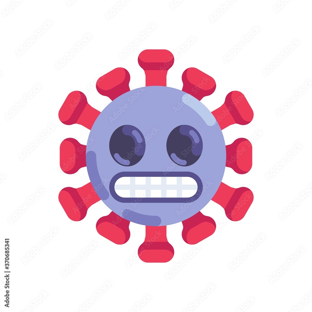 Scared coronavirus emoticon flat icon, vector sign, Virus Grimacing Face colorful pictogram isolated on white. Symbol, logo illustration. Flat style design Scared coronavirus emoticon flat icon, vector sign, Virus Grimacing Face colorful pictogram isolated on white. Symbol, logo illustration. Flat style design