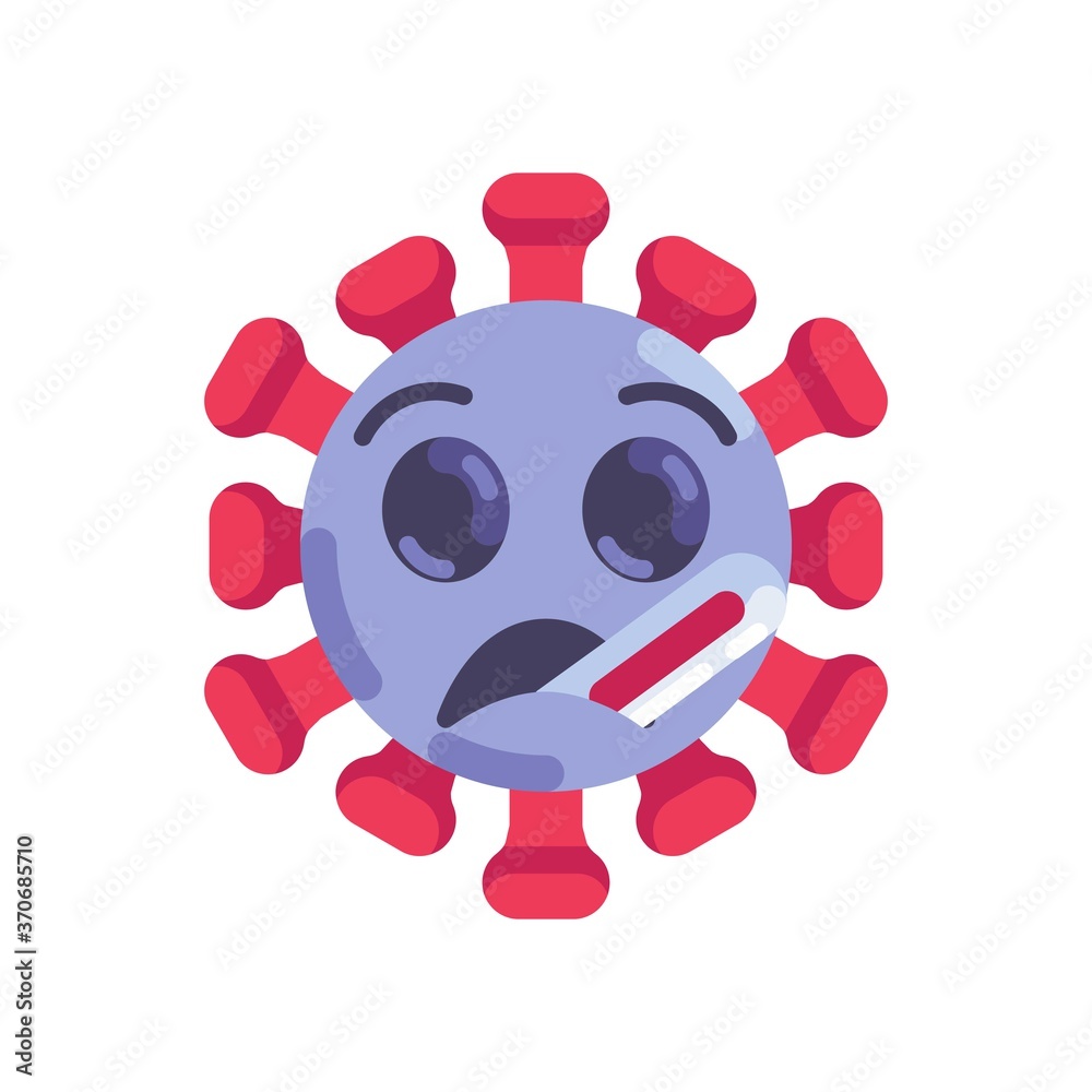 Sick coronavirus emoticon flat icon, vector sign, Virus face with thermometer colorful pictogram isolated on white. Symbol, logo illustration. Flat style design