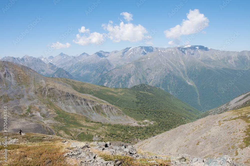 Picturesque summer view of Altai wilderness from the track leading to Karatyurek mountain range, Russian Federation Picturesque summer view of Altai wilderness from the track leading to Karatyurek mountain range, Russian Federation