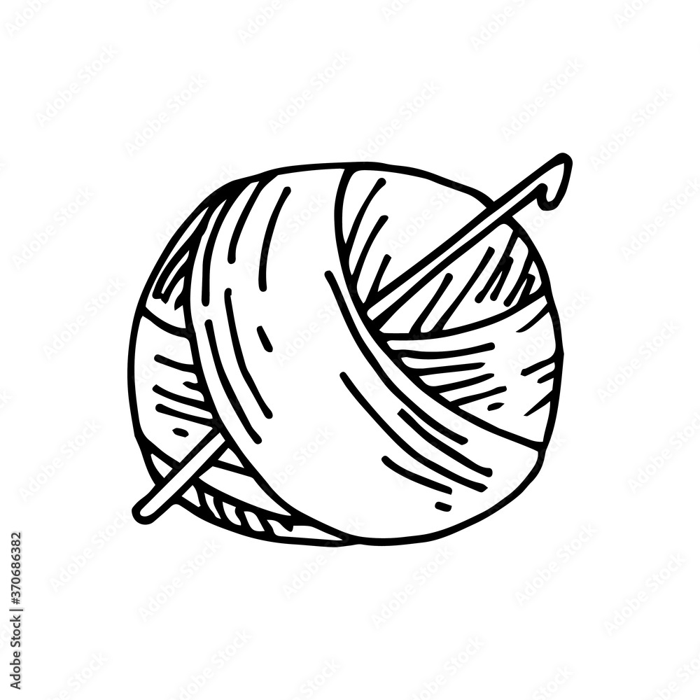 vector drawing in the style of doodle. a skein of yarn for ...