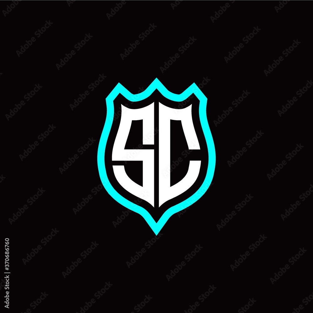 Initial S C letter with shield style logo template vector