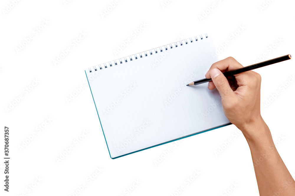Hand with pencil writing in the book Hand with pencil writing in the book