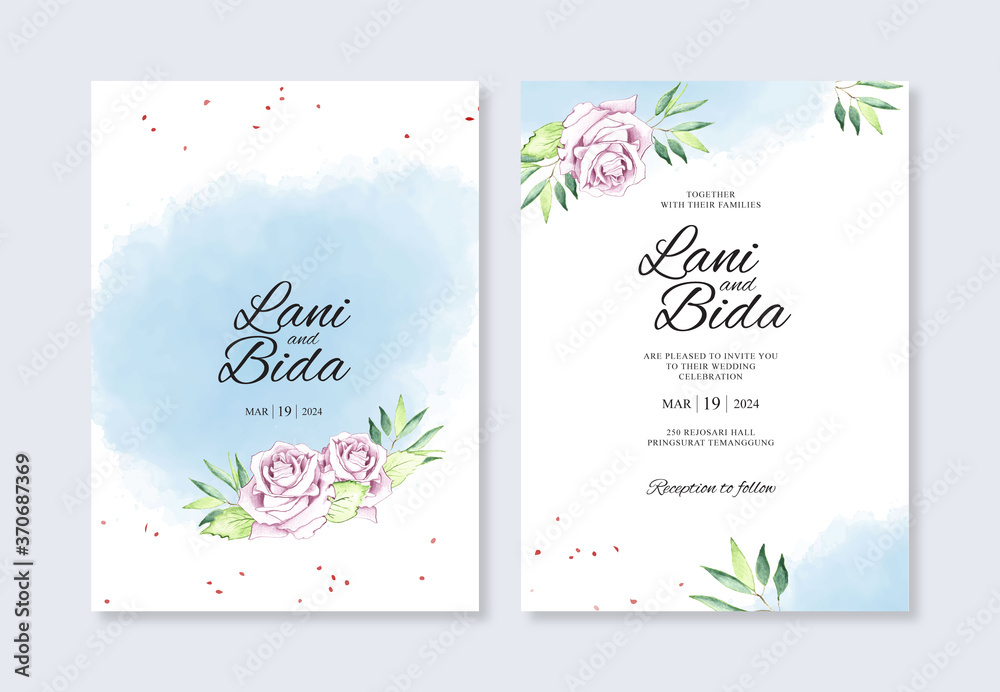 Watercolor flowers and splashes for an elegant wedding invitatation template