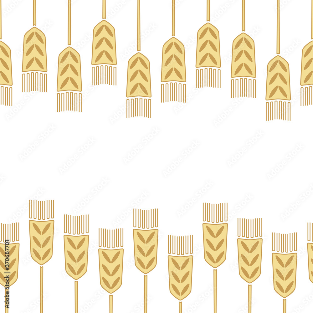 Border with wheat ears . White and gold vector illustration. Design of postcards, posters, invitations and more