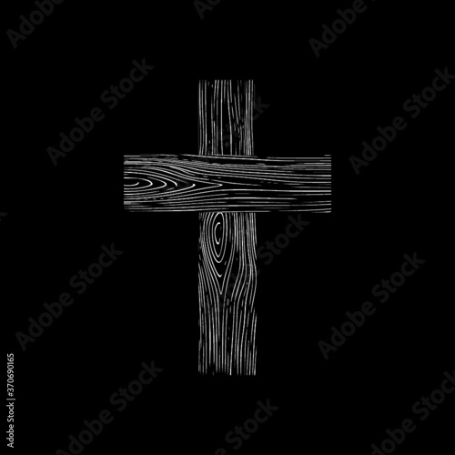 Christian wooden cross icon isolated on dark background