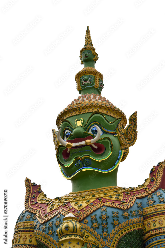 Fototapeta premium Close-up giant guardian statue in Bangkok Thailand on white background