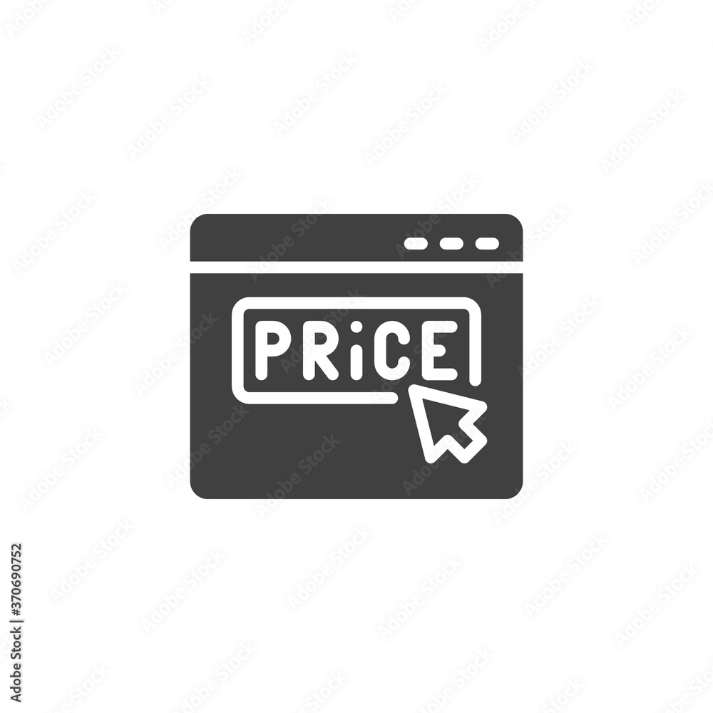 Click on price vector icon. Online shopping filled flat sign for mobile concept and web design. Website with price button and cursor glyph icon. Symbol, logo illustration. Vector graphics Click on price vector icon. Online shopping filled flat sign for mobile concept and web design. Website with price button and cursor glyph icon. Symbol, logo illustration. Vector graphics